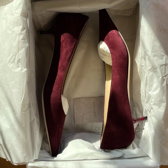 Jimmy Choo Amelia Suede Kitten-Heel Pumps in Burgundy NIB, Size 38.5 - Picture 6 of 11